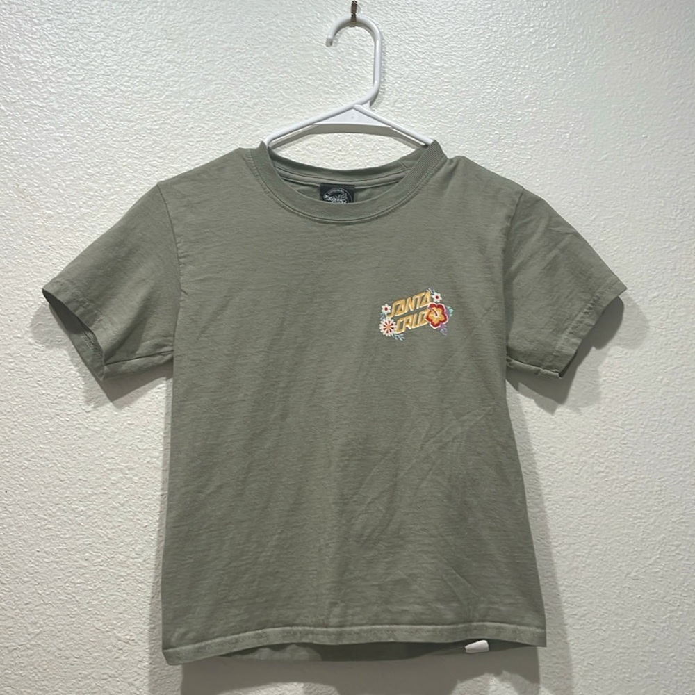 Girls Santa Cruz T-shirt light olive green with hibisscus flowers